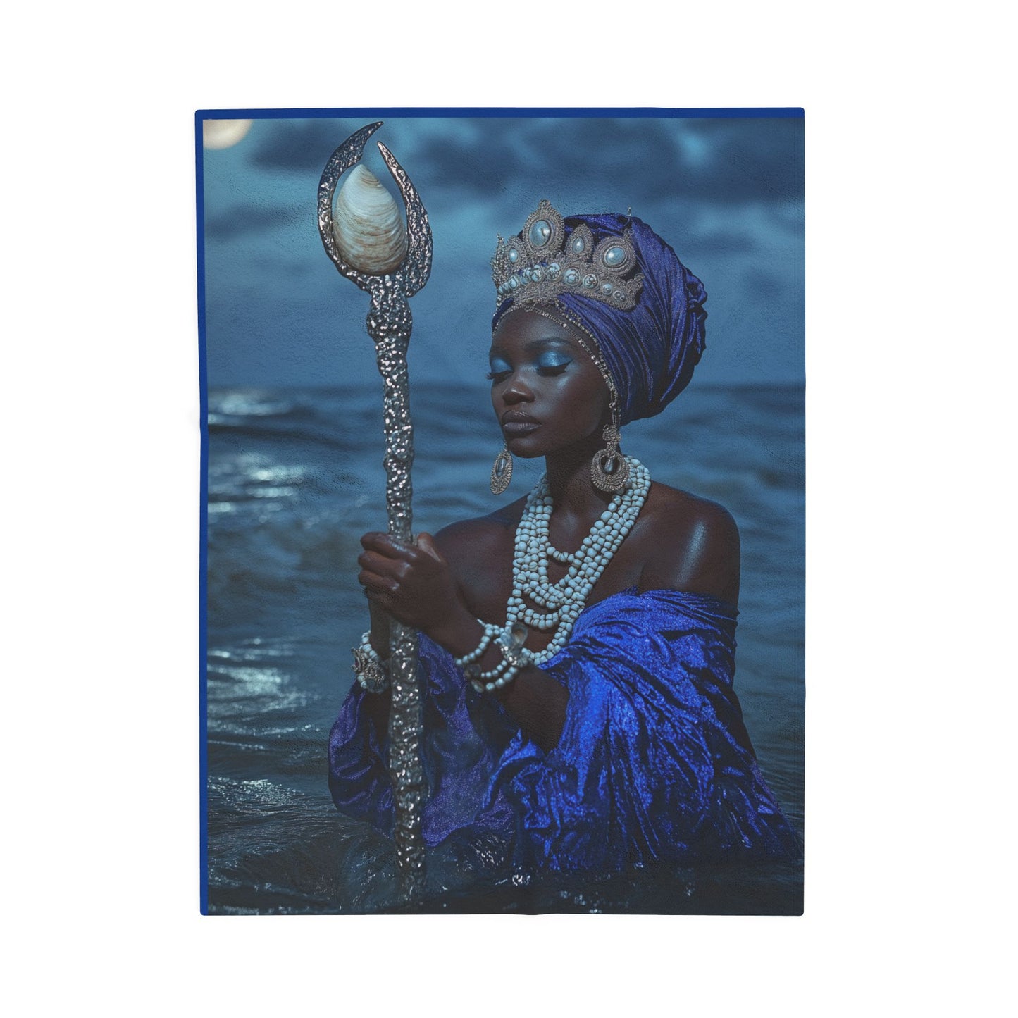 Yemaya Regal Ocean Queen Velveteen Plush Blanket — Luxurious Blue Goddess Throw
