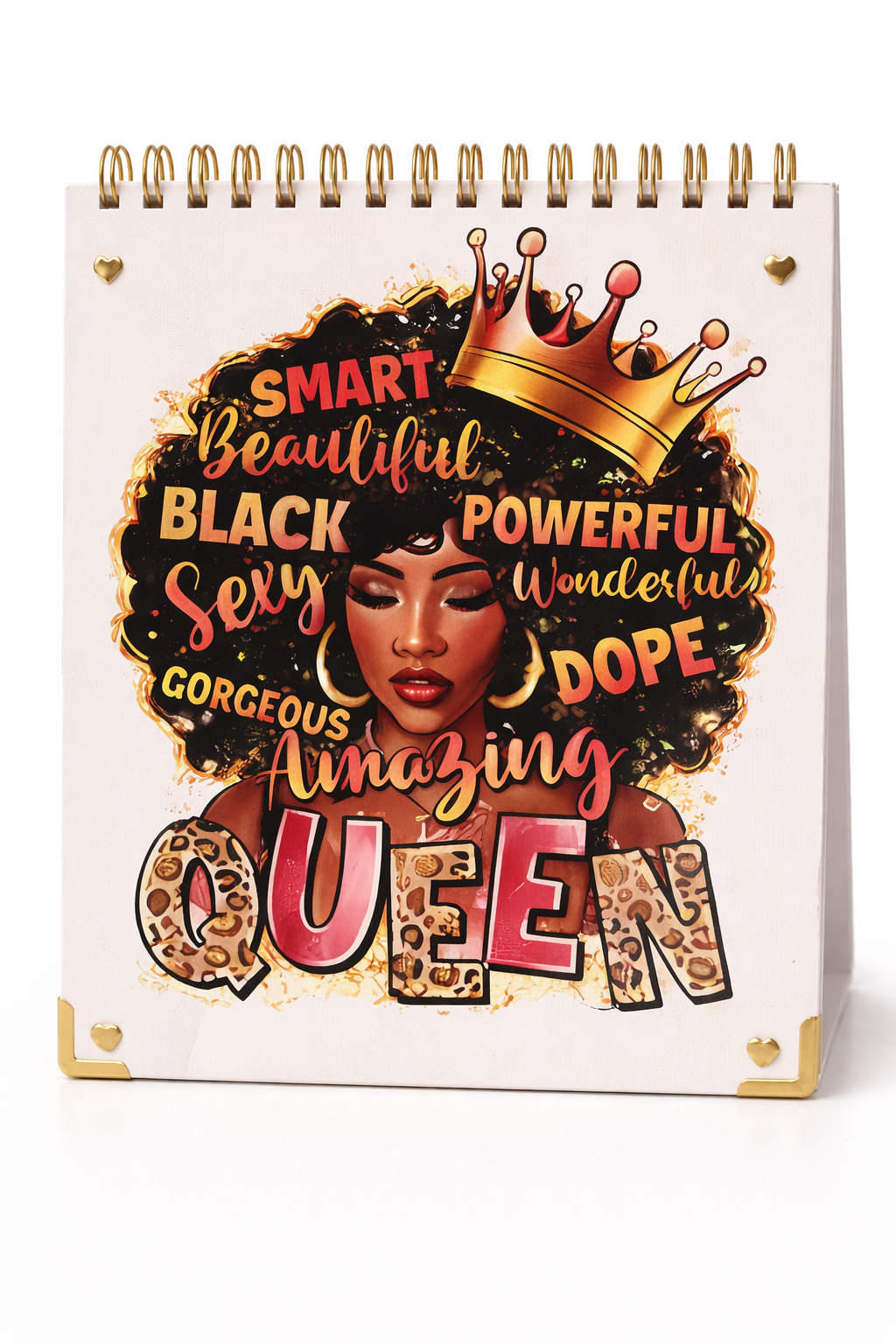 "Amazing Queen" Affirmation Spiral Sketchbook — Leopard & Gold