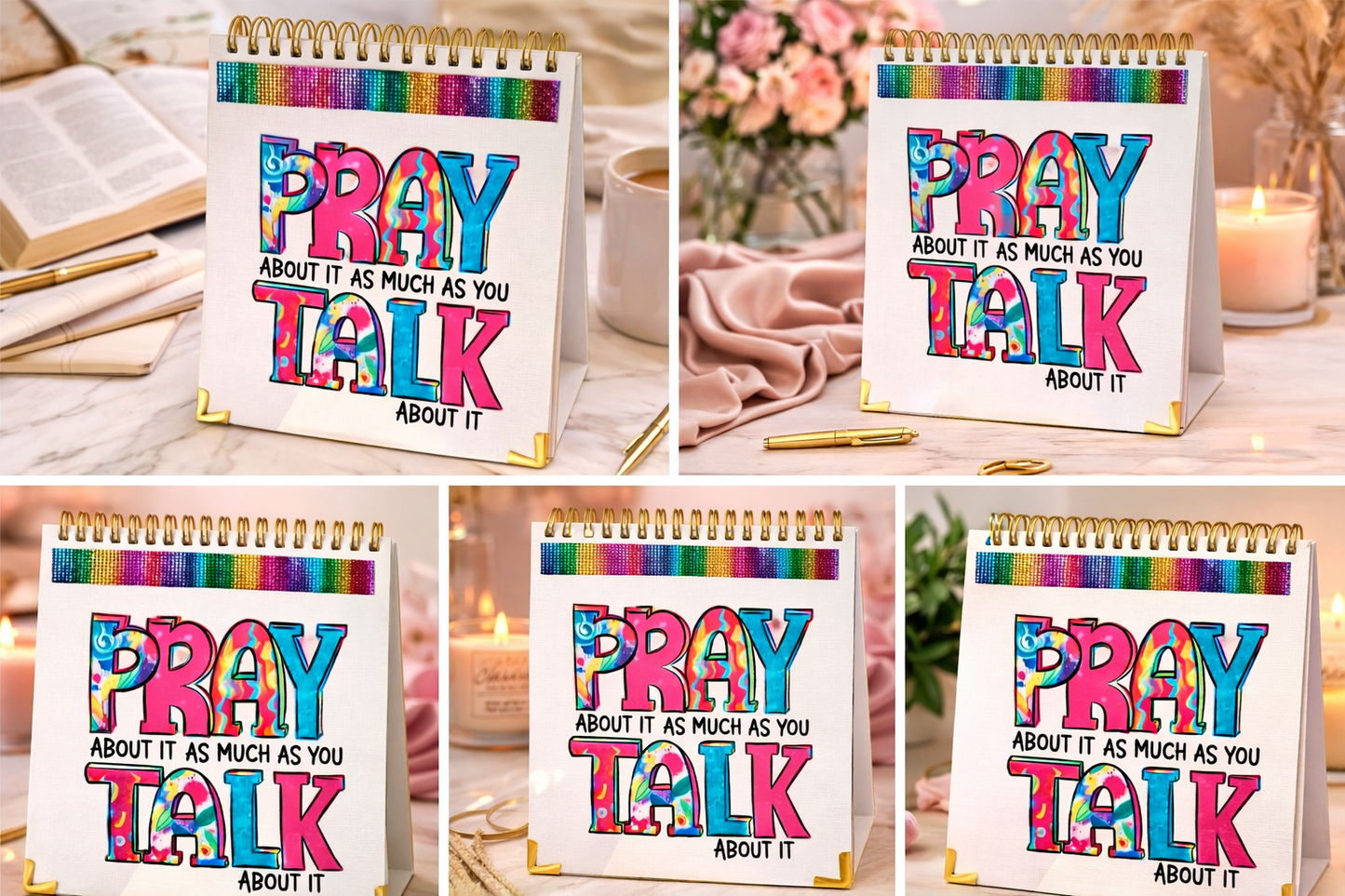 "Pray About It As Much As You Talk About It" Spiral Sketchbook — Rainbow Bling