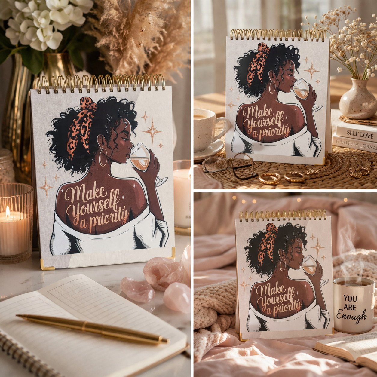 "Make Yourself a Priority" Spiral Sketchbook — Gold Accent