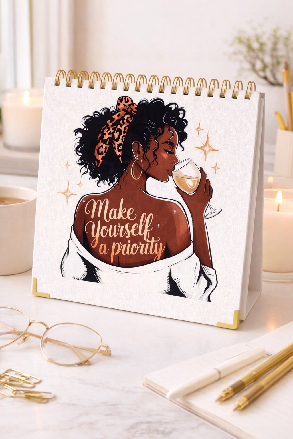 "Make Yourself a Priority" Spiral Sketchbook — Gold Accent